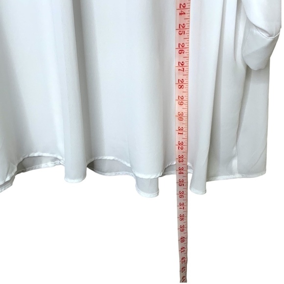 TORRID Roll Tab Short Sleeve Blouse with Contrasting Black Piping Easy Care Poly - Picture 7 of 12